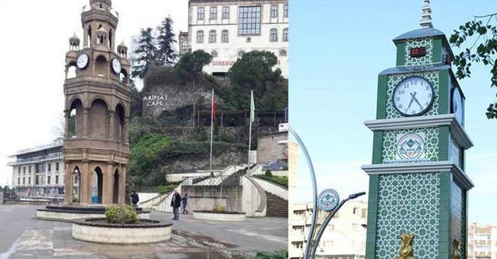 AKP’li belediye “çan kulesine benziyor” diye kaldırdığı saat kulesinin yenisi dikti