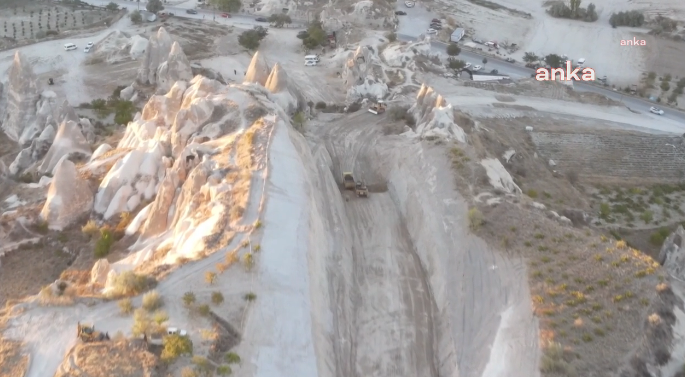UNESCO’nun Dünya Mirası listesinde yer alan Kapadokya’da yıkım havadan görüntülendi